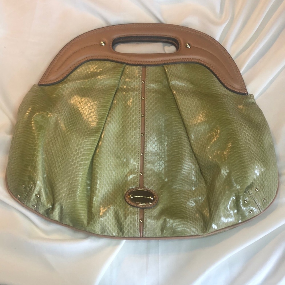 Nine West Green And Tan Top Handle/Clutch Purse.